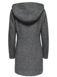 Wollmantel aus Kohle mit asymmetrischer Kapuze