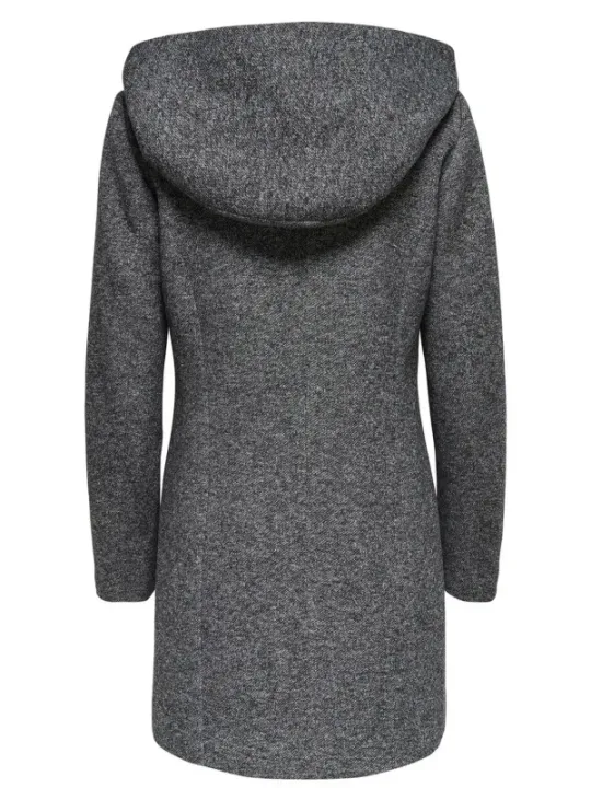 Wollmantel aus Kohle mit asymmetrischer Kapuze
