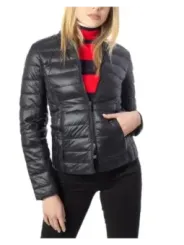 Schwarze, gesteppte Cropped-Jacke mit Reißverschluss