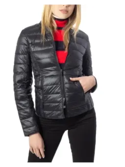 Schwarze, gesteppte Cropped-Jacke mit Reißverschluss