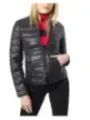 Schwarze, gesteppte Cropped-Jacke mit Reißverschluss