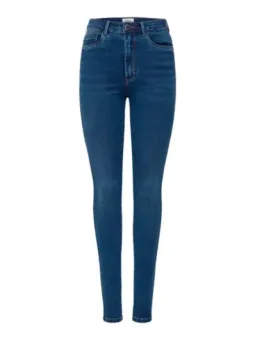 Niedrig geschnittene, schmale blaue Denim-Jeans