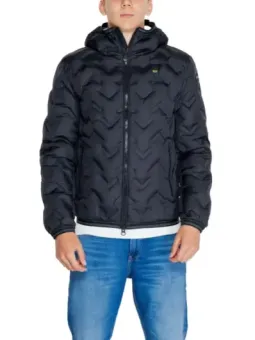 Schwarze gesteppte blaue Herrenjacke mit Kapuze