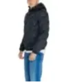 Schwarze gesteppte blaue Herrenjacke mit Kapuze