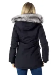 Schwarze Winterjacke mit Kunstfellkapuze