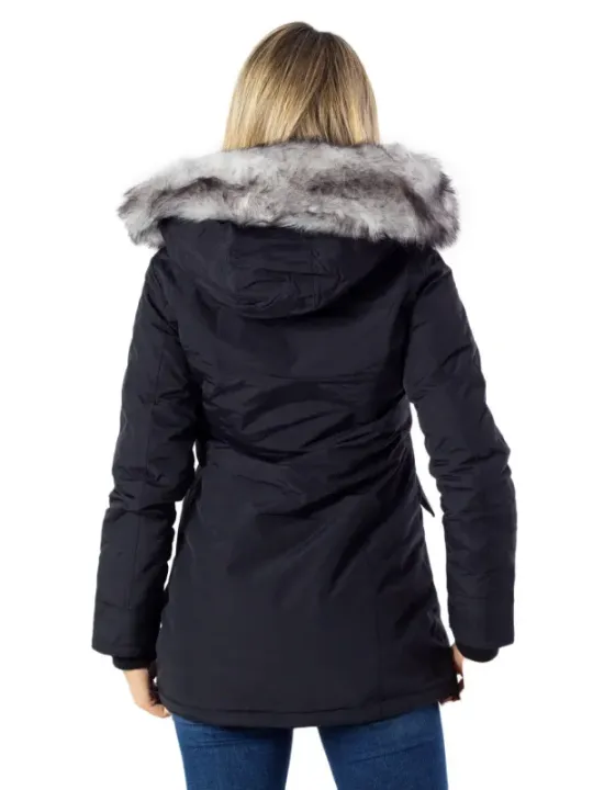 Schwarze Winterjacke mit Kunstfellkapuze