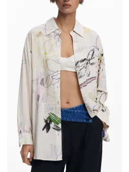 Desigual Damen Langarmshirt Weiß - Stilvolles Design Hemd