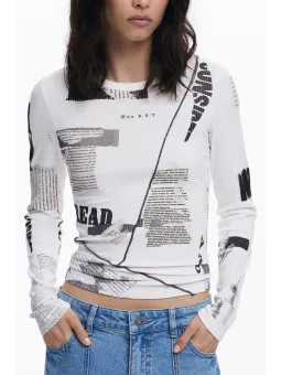 Desigual Damen Langarmshirt Weiß - Stilvoll & Bequem