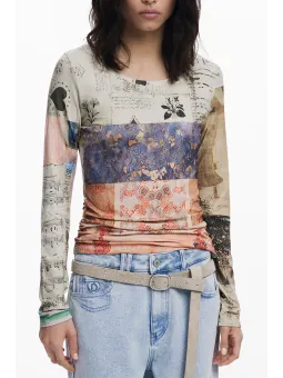 "Desigual Damen Langarmshirt Beige – Stilvoll & Einzigartig"