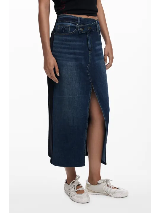 Desigual Damen Longuette Rock Blau – Stilvoller Midi-Rock Desigual Damen Longuette Rock Blau – Stilvoller Midi-Rock