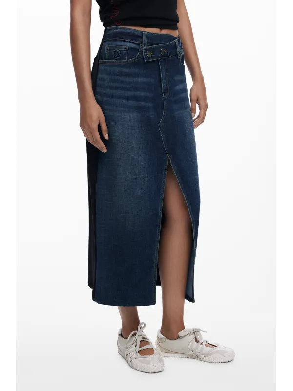 Desigual Damen Longuette Rock Blau – Stilvoller Midi-Rock Desigual Damen Longuette Rock Blau – Stilvoller Midi-Rock