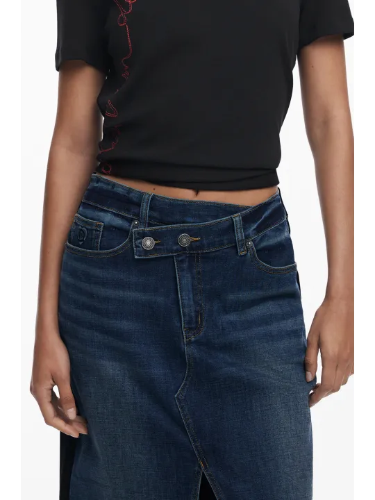 Desigual Damen Longuette Rock Blau – Stilvoller Midi-Rock Desigual Damen Longuette Rock Blau – Stilvoller Midi-Rock