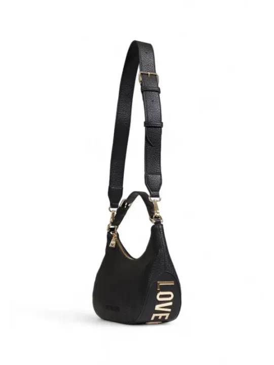 Schwarze Lederhandtasche mit Goldkette