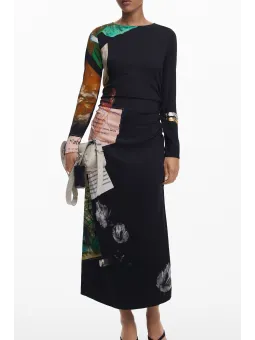 Desigual Langes Schwarzes Damenkleid – Stilvoll & Elegant