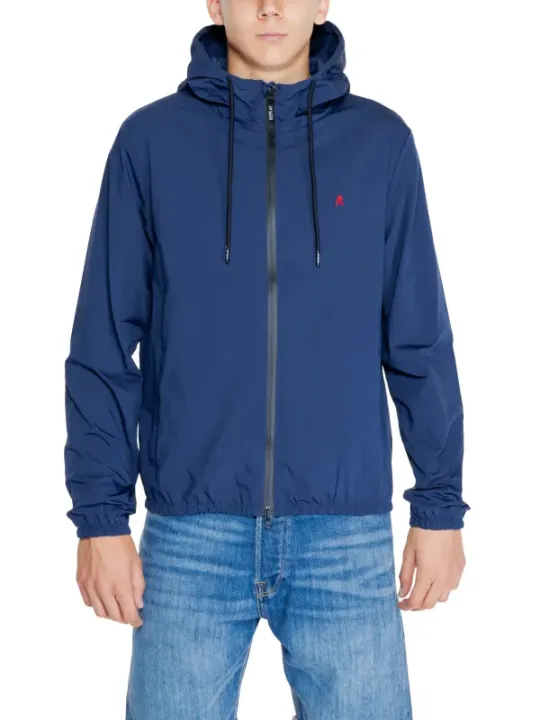 Navy windbreaker and blue jeans