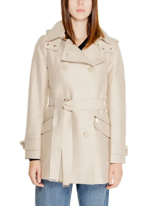 Beiger doppelreihiger Trenchcoat mit Gürtel