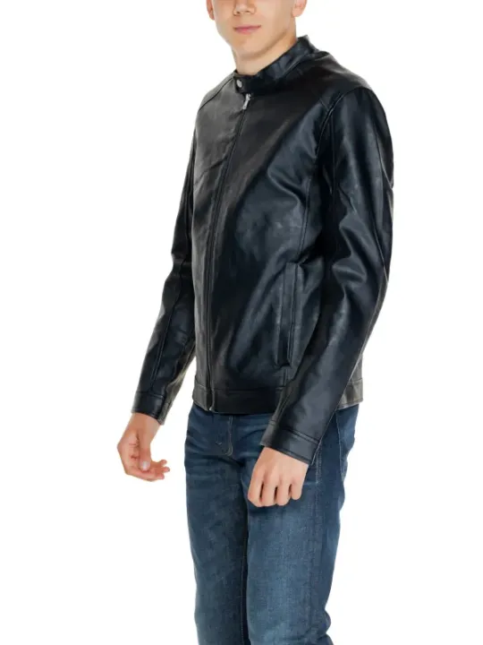 Schwarze Lederjacke mit Reißverschluss