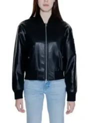 Schwarze Leder Bomberjacke für Damen