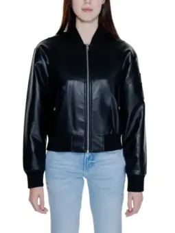 Schwarze Leder Bomberjacke für Damen