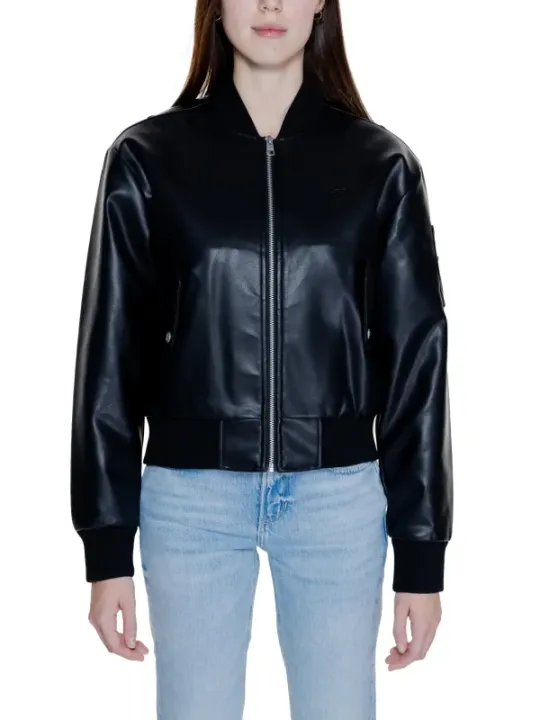 Schwarze Leder Bomberjacke für Damen