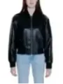 Schwarze Leder Bomberjacke für Damen