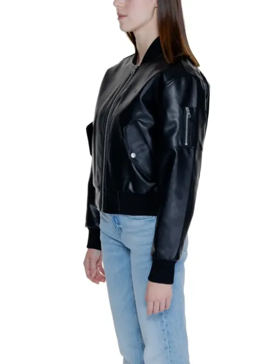 Schwarze Leder Bomberjacke Calvin Klein