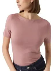 Rosa kurz geschnittenes Rundhals-T-Shirt