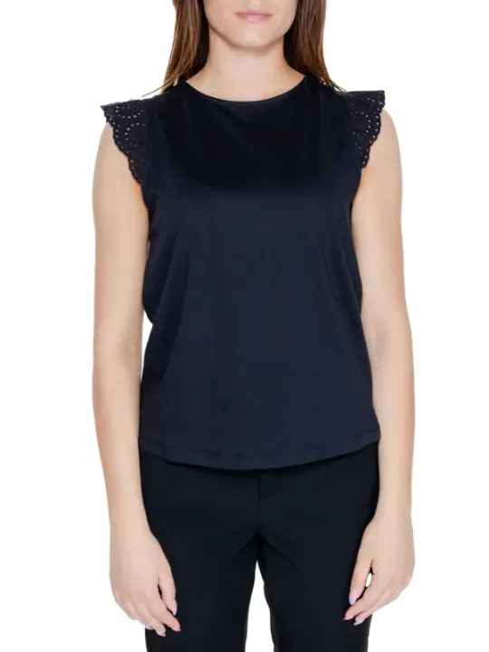 Schwarzes Polyester-Top mit Ausschnitten
