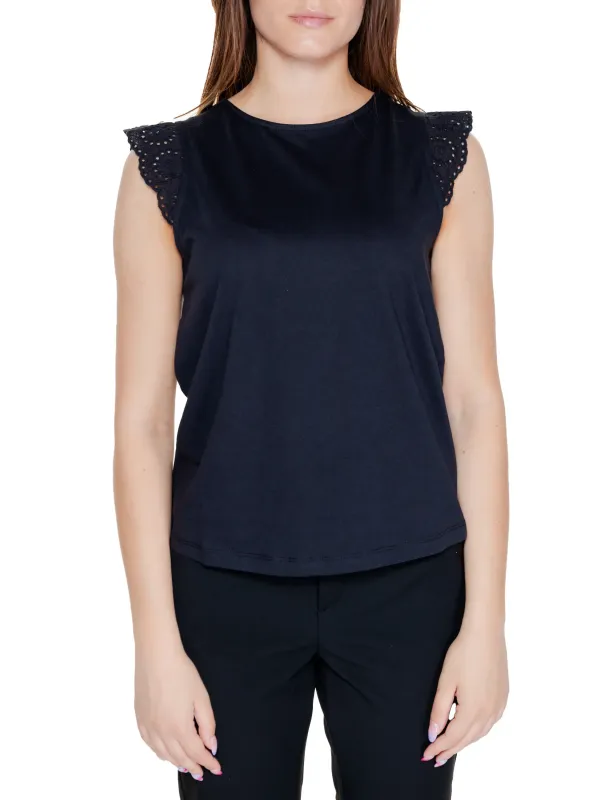 Schwarzes Polyester-Top mit Ausschnitten Schwarzes Polyester-Top mit Ausschnitten