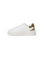 Weiße Plateau-Sneakers mit goldenem Absatz