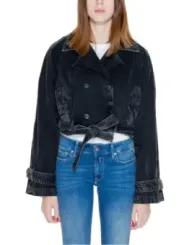 Schwarze Cropped-Denimjacke mit Gürtel