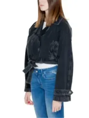 Schwarze Jeansjacke mit weißer Naht