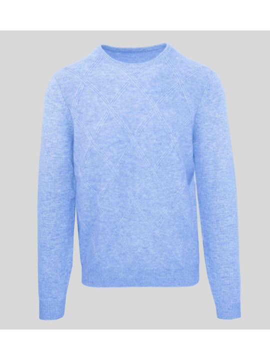 Blauer Diamantmuster Langarmpullover