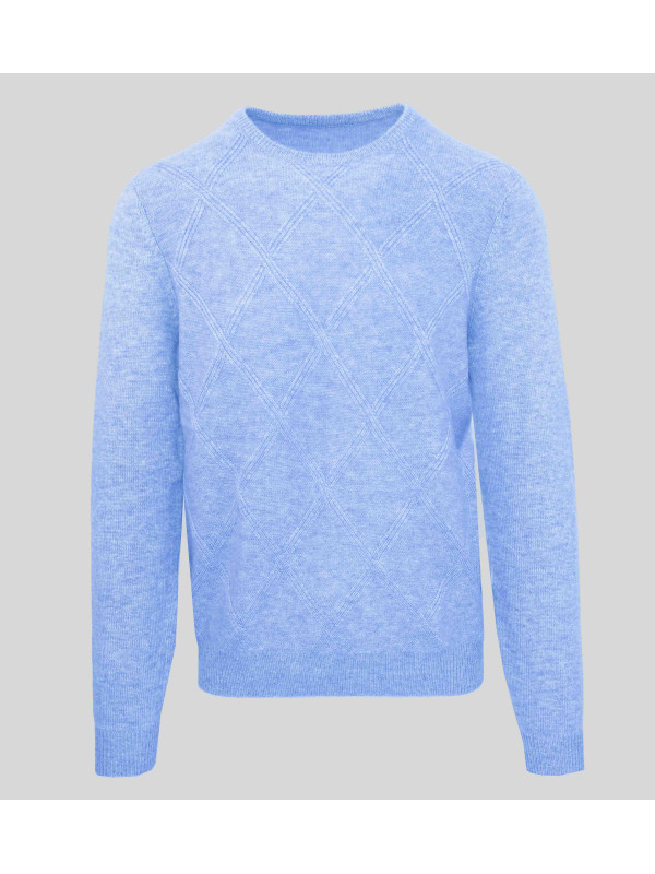 Blauer Diamantmuster Langarmpullover Blauer Diamantmuster Langarmpullover