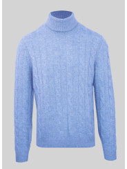 Blauer Merinowoll-Rollkragenpullover für Herren