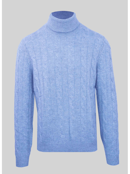 Blauer Merinowoll-Rollkragenpullover für Herren