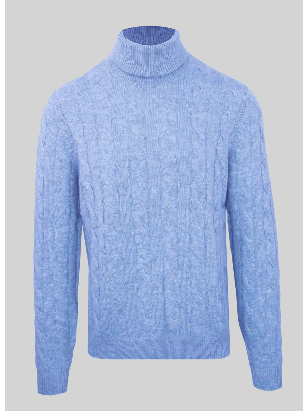 Blauer Merinowoll-Rollkragenpullover für Herren Blauer Merinowoll-Rollkragenpullover für Herren