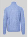 Blauer Wollpullover mit Zopfmuster