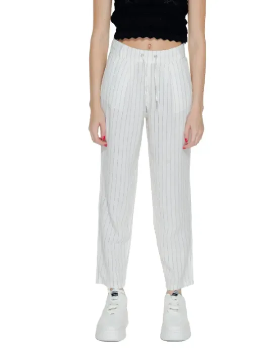 Gestreifte Cropped Hose weiß grau