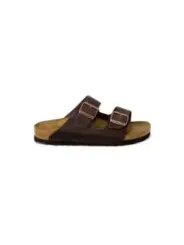 Braune Leder-Birkenstock-Pantoletten mit Riemen
