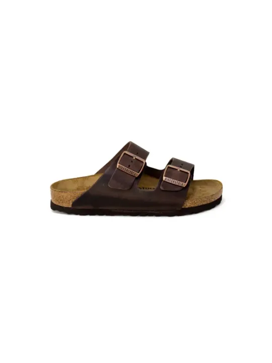 Braune Leder-Birkenstock-Pantoletten mit Riemen