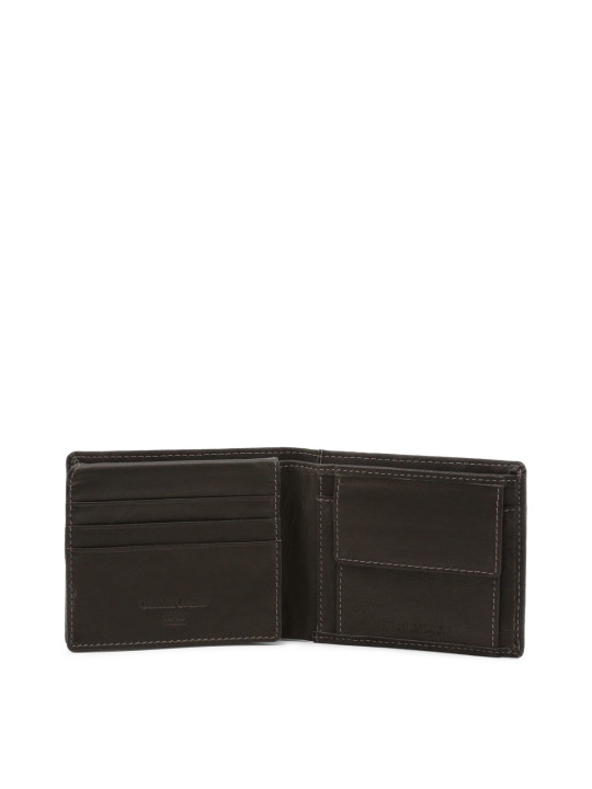 Schwarzes Lederbifold-Portemonnaie Lumberjack Detailansicht