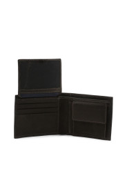 Schwarzes Lederportemonnaie kompakter minimalistischer Stil