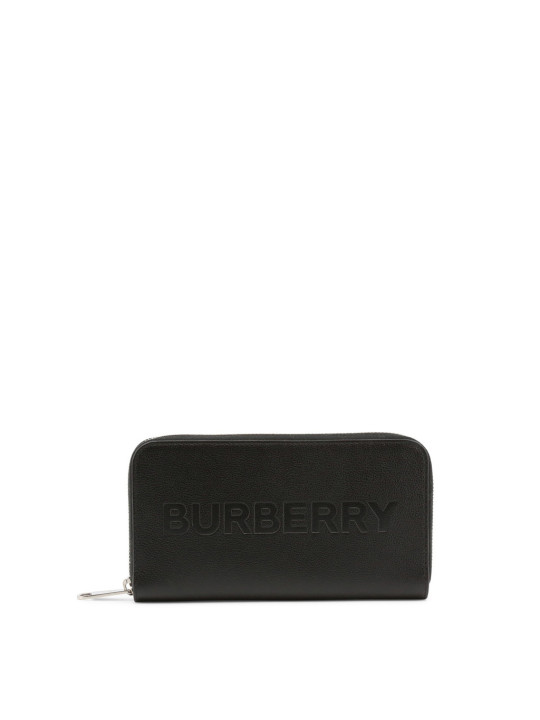 Schwarzes Burberry Leder Reißverschluss Geldbörse