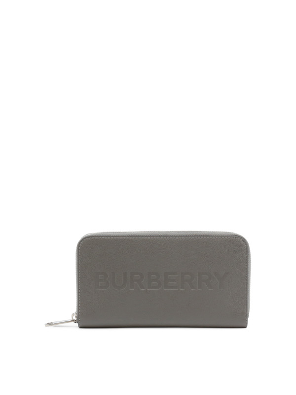 Graues Burberry Leder Reißverschluss Geldbörse Graues Burberry Leder Reißverschluss Geldbörse