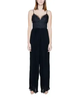 Schwarzer Spitzen- und Chiffon-Jumpsuit