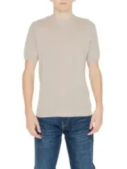 Beiges Baumwoll-T-Shirt mit kurzen Ärmeln