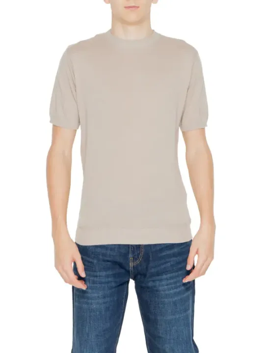 Beiges Baumwoll-T-Shirt mit kurzen Ärmeln