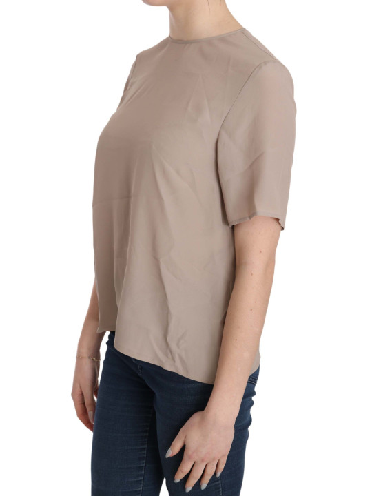 Tops & T-Shirts Elegante Beige Seide Mischung Rundhalsbluse 440,00 € 8059226484035 | Planet-Deluxe