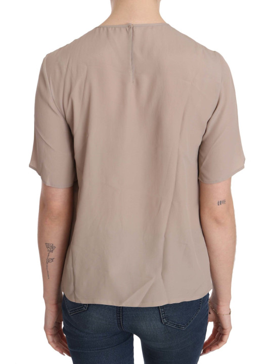 Tops & T-Shirts Elegante Beige Seide Mischung Rundhalsbluse 440,00 € 8059226484035 | Planet-Deluxe